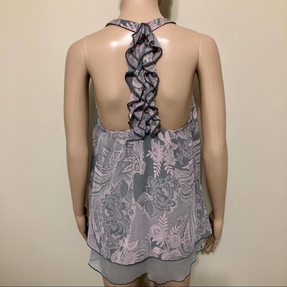 Print Ruffled Racer Back Top​​ - Picture 8 of 11